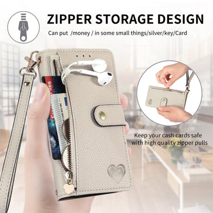 For iPhone 16 Plus Love Zipper Lanyard Leather Phone Case(Gray) - iPhone 16 Plus Cases by buy2fix | Online Shopping UK | buy2fix