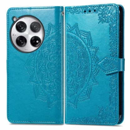 For OnePlus 12 Mandala Flower Embossed Leather Phone Case(Blue) - OnePlus Cases by buy2fix | Online Shopping UK | buy2fix