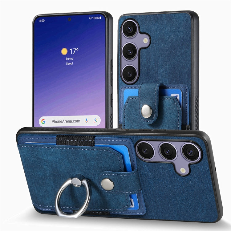 For Samsung Galaxy S25 5G Retro Skin-feel Ring Card Wallet Phone Case(Blue) - Galaxy S25 5G Cases by buy2fix | Online Shopping UK | buy2fix