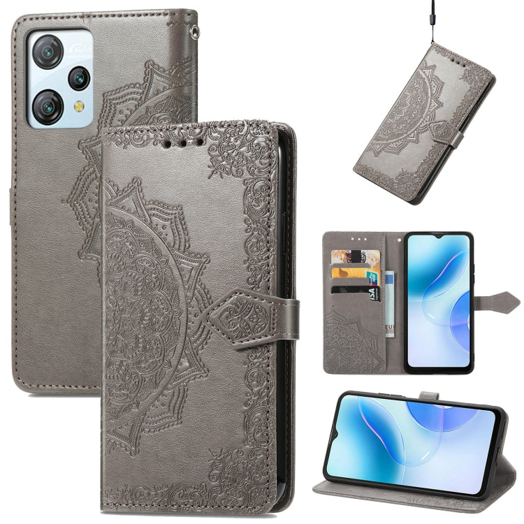 For Blackview A53 Mandala Flower Embossed Leather Phone Case(Gray) - More Brand by buy2fix | Online Shopping UK | buy2fix