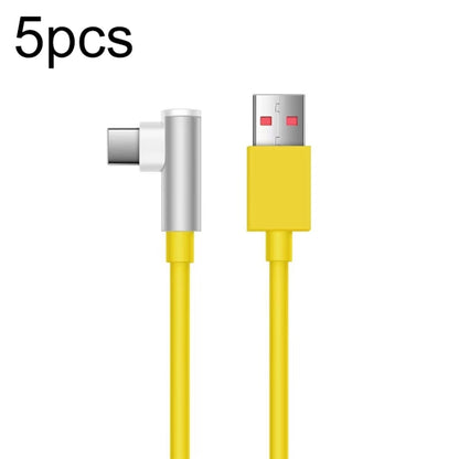 5pcs XJ-95 1m USB to Type-C Elbow Fast Charging Data Cable for Xiaomi and Other Phone(Yellow) - USB-C & Type-C Cable by buy2fix | Online Shopping UK | buy2fix