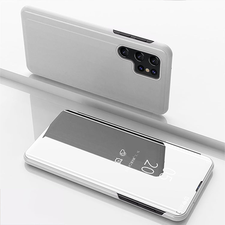 For Samsung Galaxy S25 Ultra 5G Plated Mirror Horizontal Flip Leather Phone Case with Holder(Silver) - Galaxy S25 Ultra 5G Cases by buy2fix | Online Shopping UK | buy2fix