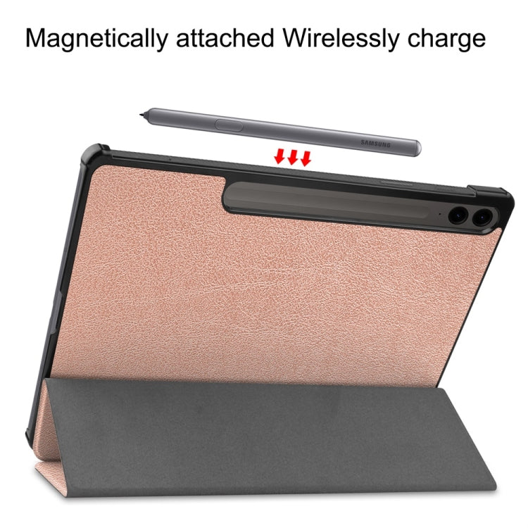 For Samsung Galaxy Tab S9 FE+ 12.4 JUNSUNMAY Custer Solid Color 3-Fold Stand Leather Smart Tablet Case(Rose Gold) - Galaxy Tab S9 FE+ by JUNSUNMAY | Online Shopping UK | buy2fix