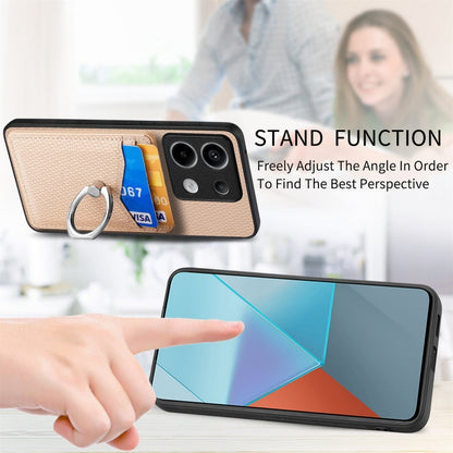 For Xiaomi Redmi Note 13 Pro Carbon Fiber Card Wallet Ring Holder Phone Case(Khaki) - Note 13 Pro Cases by buy2fix | Online Shopping UK | buy2fix