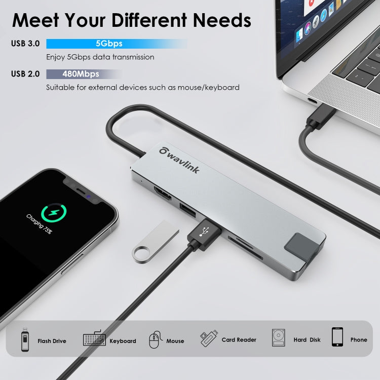 Wavlink UHP3409 For MacBook Pro/Air USB-C Windows Laptops 100W PD Mini Docking Station - USB HUB by WAVLINK | Online Shopping UK | buy2fix