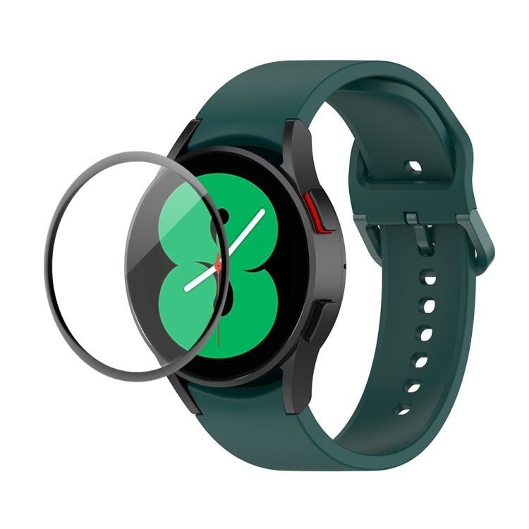 For Samsung Galaxy Watch4 40mm JUNSUNMAY Silicone Adjustable Strap + Full Coverage PMMA Screen Protector Kit(Dark Green) - Watch Bands by JUNSUNMAY | Online Shopping UK | buy2fix