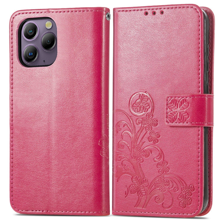 For Blackview A96 Four-leaf Clasp Embossed Buckle Leather Phone Case(Magenta) - More Brand by buy2fix | Online Shopping UK | buy2fix