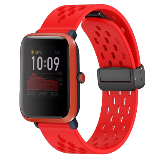 For Amazfit Bip 1S 20mm Folding Magnetic Clasp Silicone Watch Band(Red) - Watch Bands by buy2fix | Online Shopping UK | buy2fix