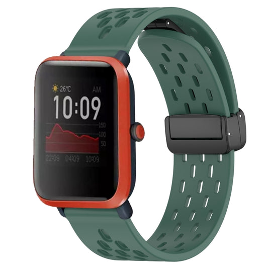 For Amazfit Bip 1S 20mm Folding Magnetic Clasp Silicone Watch Band(Dark Green) - Watch Bands by buy2fix | Online Shopping UK | buy2fix