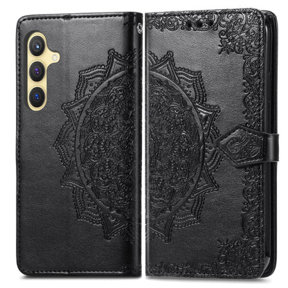 For Samsung Galaxy S25 5G Mandala Flower Embossed Leather Phone Case(Black) - Galaxy S25 5G Cases by buy2fix | Online Shopping UK | buy2fix