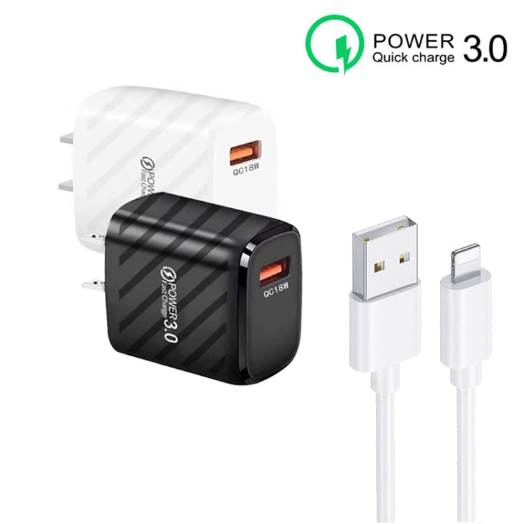 TE-005 QC3.0 18W USB Fast Charger with 1m 3A USB to 8 Pin Cable, US Plug(White) - USB Charger by buy2fix | Online Shopping UK | buy2fix