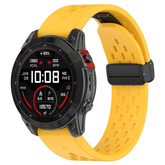 For Garmin Fenix 6X GPS / 6X Pro Quick Release Holes Magnetic Buckle Silicone Watch Band(Yellow) - Watch Bands by buy2fix | Online Shopping UK | buy2fix