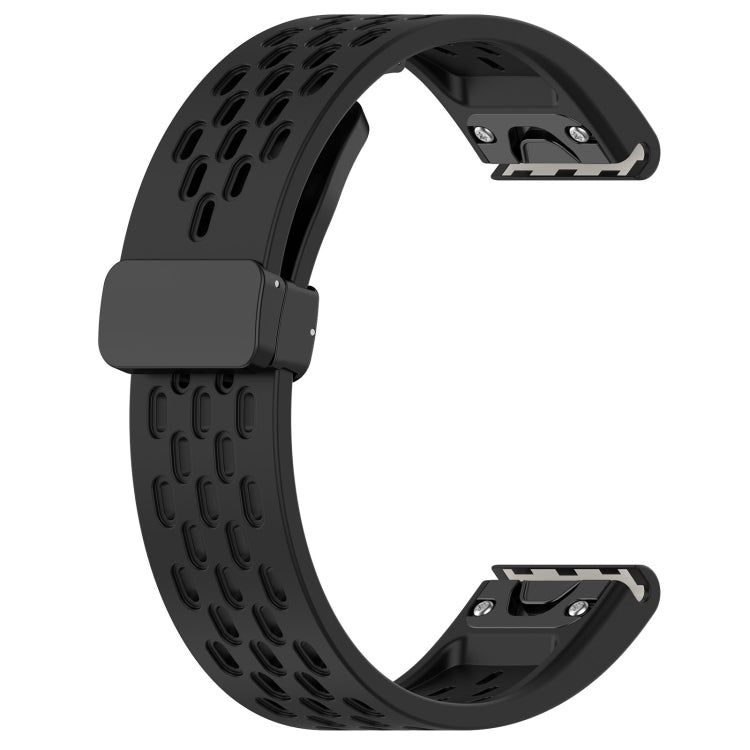 For Garmin Fenix 3 / 3 HR / 3 Sapphire Quick Release Holes Magnetic Buckle Silicone Watch Band(Black) - Watch Bands by buy2fix | Online Shopping UK | buy2fix