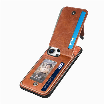 For  iPhone 16 Pro Max Carbon Fiber Vertical Flip Zipper Phone Case(Brown) - iPhone 16 Pro Max Cases by buy2fix | Online Shopping UK | buy2fix