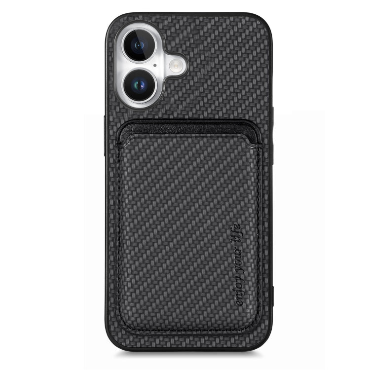 For iPhone 16 Carbon Fiber Leather Card Magsafe Phone Case(Black) - iPhone 16 Cases by buy2fix | Online Shopping UK | buy2fix