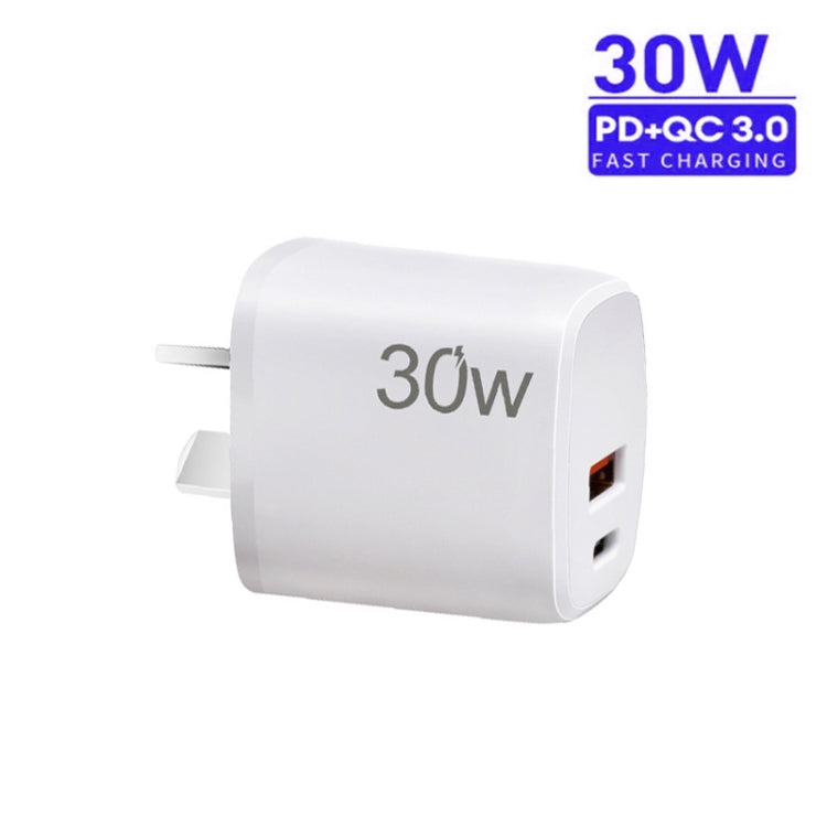 PD30W USB-C / Type-C + QC3.0 USB Charger with 1m USB to Type-C Data Cable, AU Plug(White) - USB Charger by buy2fix | Online Shopping UK | buy2fix