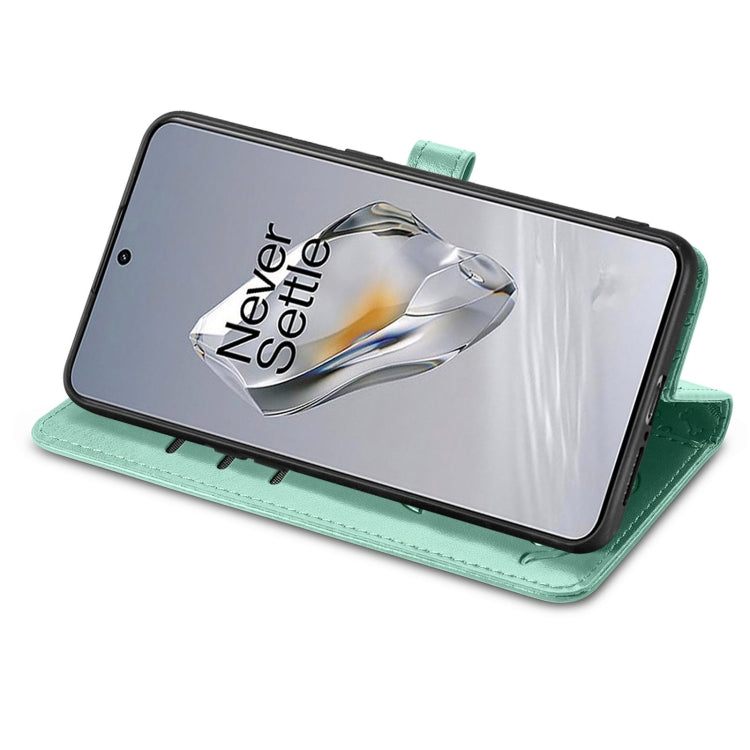 For OnePlus 12 Cat and Dog Embossed Leather Phone Case(Green) - OnePlus Cases by buy2fix | Online Shopping UK | buy2fix