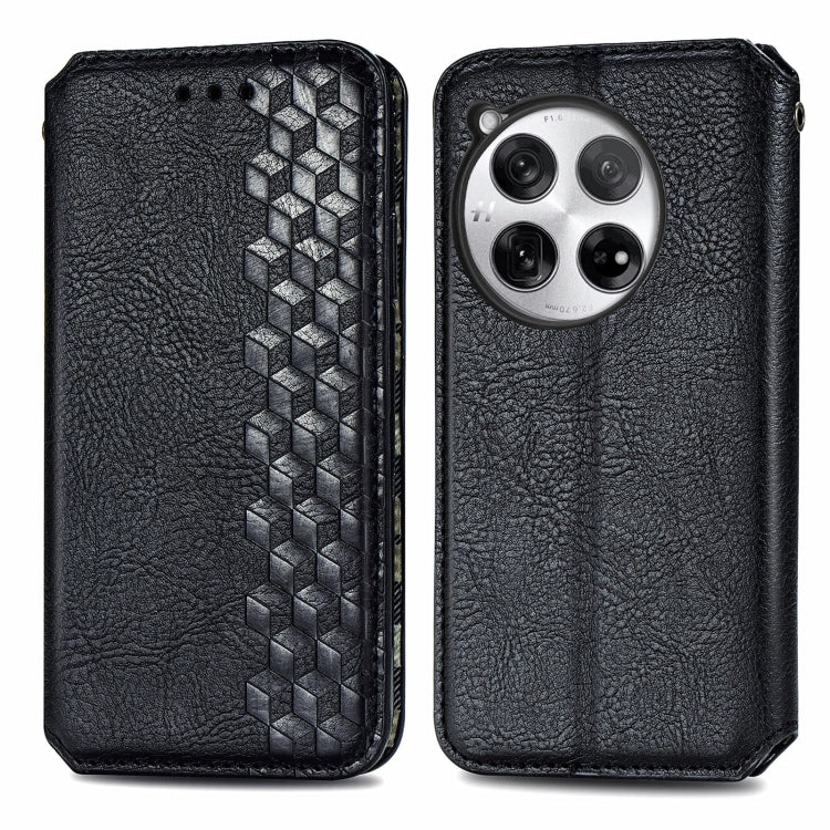 For OnePlus 12 Cubic Grid Pressed Magnetic Leather Phone Case(Black) - OnePlus Cases by buy2fix | Online Shopping UK | buy2fix