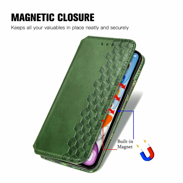 For OnePlus 12 Cubic Grid Pressed Magnetic Leather Phone Case(Green) - OnePlus Cases by buy2fix | Online Shopping UK | buy2fix