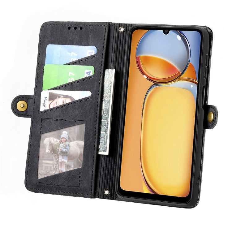 For Xiaomi Redmi 13C Geometric Zipper Wallet Side Buckle Leather Phone Case(Black) - 13C Cases by buy2fix | Online Shopping UK | buy2fix
