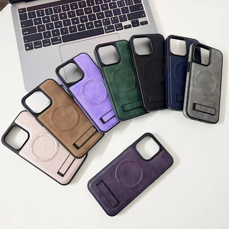 For iPhone 14 Pro Max Multi-function Holder MagSafe PU Phone Case(Purple) - iPhone 14 Pro Max Cases by buy2fix | Online Shopping UK | buy2fix