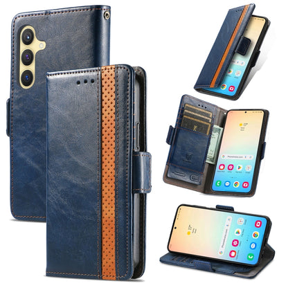 For Samsung Galaxy S25 5G CaseNeo Splicing Dual Magnetic Buckle Leather Phone Case(Blue) - Galaxy S25 5G Cases by CaseNeo | Online Shopping UK | buy2fix