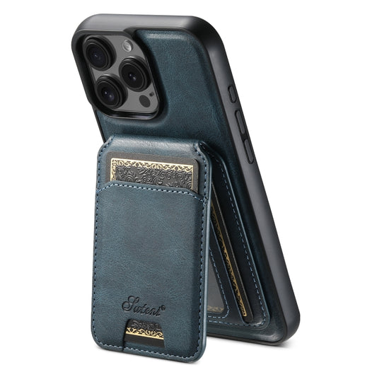 For iPhone 16 Pro Suteni H15 MagSafe Oil Eax Leather Detachable Wallet Back Phone Case(Blue) - iPhone 16 Pro Cases by Suteni | Online Shopping UK | buy2fix