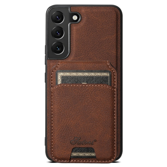 For Samsung Galaxy S22+ 5G Suteni H16 Litchi Texture Leather Detachable Wallet Back Phone Case(Brown) - Galaxy S22+ 5G Cases by Suteni | Online Shopping UK | buy2fix