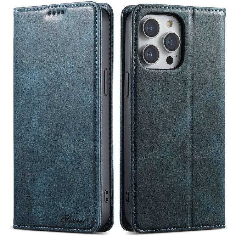 For iPhone 15 Pro Max Suteni J02 Oil Wax Wallet Leather Phone Case(Blue) - iPhone 15 Pro Max Cases by Suteni | Online Shopping UK | buy2fix