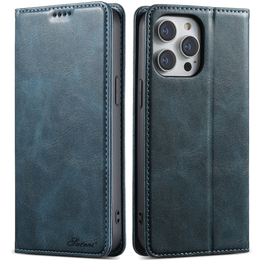 For iPhone 15 Pro Max Suteni J02 Oil Wax Wallet Leather Phone Case(Blue) - iPhone 15 Pro Max Cases by Suteni | Online Shopping UK | buy2fix