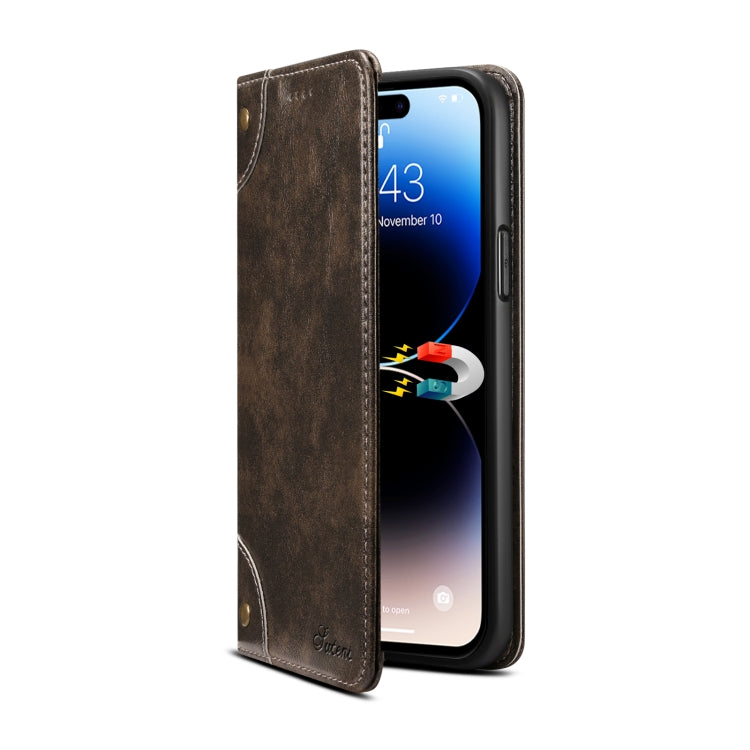 For iPhone 15 Pro Max Suteni Baroque Calf Texture Buckle Wallet Leather Phone Case(Black) - iPhone 15 Pro Max Cases by Suteni | Online Shopping UK | buy2fix