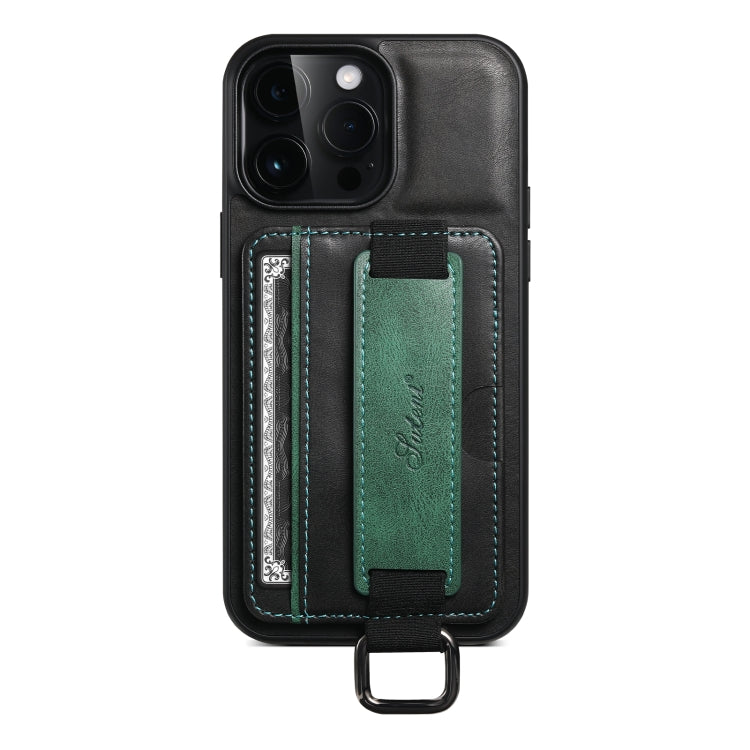 For iPhone 15 Pro Max Suteni H13 Card Wallet Wrist Strap Holder PU Phone Case(Black) - iPhone 15 Pro Max Cases by Suteni | Online Shopping UK | buy2fix