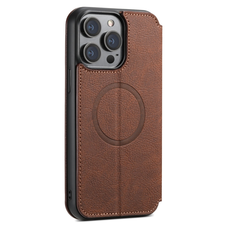 For iPhone 15 Suteni J06 Retro Matte Litchi Texture Leather MagSafe Phone Case(Brown) - iPhone 15 Cases by Suteni | Online Shopping UK | buy2fix