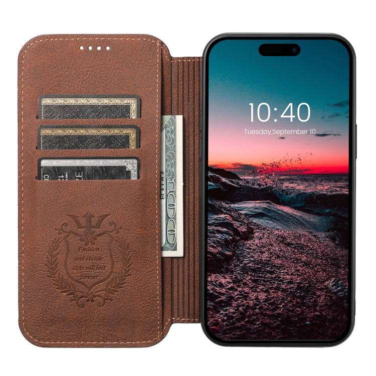 For iPhone 15 Suteni J06 Retro Matte Litchi Texture Leather MagSafe Phone Case(Brown) - iPhone 15 Cases by Suteni | Online Shopping UK | buy2fix