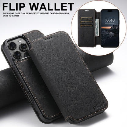 For iPhone 16 Pro Max Suteni J06 Retro Matte Litchi Texture Leather MagSafe Phone Case(Black) - iPhone 16 Pro Max Cases by Suteni | Online Shopping UK | buy2fix