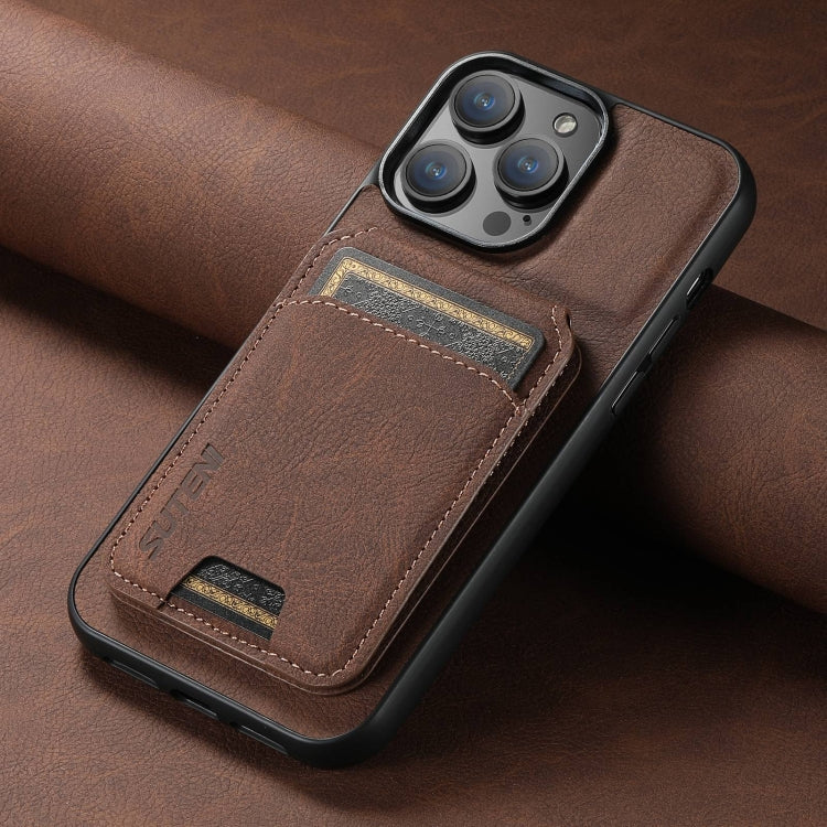 For iPhone 16 Pro Suteni H02 Litchi Leather Card Wallet Stand Back Phone Case(Brown) - iPhone 16 Pro Cases by Suteni | Online Shopping UK | buy2fix