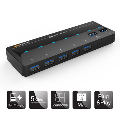 WAVLINK WL-UH3073D USB3.0 HUB Adapter 7-Port Docking Station with Individual Switch(UK Plug) - USB 3.0 HUB by WAVLINK | Online Shopping UK | buy2fix