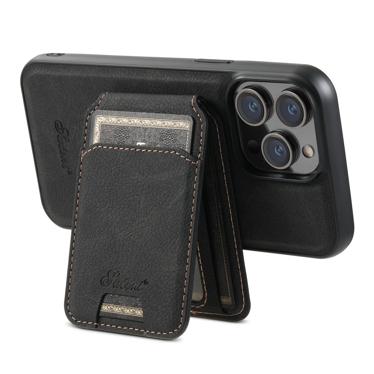 For iPhone 14 Suteni H17 Litchi Texture Leather MagSafe Detachable Wallet Phone Case(Black) - iPhone 14 Cases by Suteni | Online Shopping UK | buy2fix