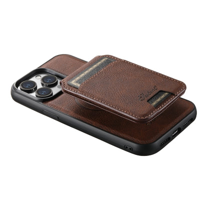 For iPhone 14 Suteni H17 Litchi Texture Leather MagSafe Detachable Wallet Phone Case(Brown) - iPhone 14 Cases by Suteni | Online Shopping UK | buy2fix