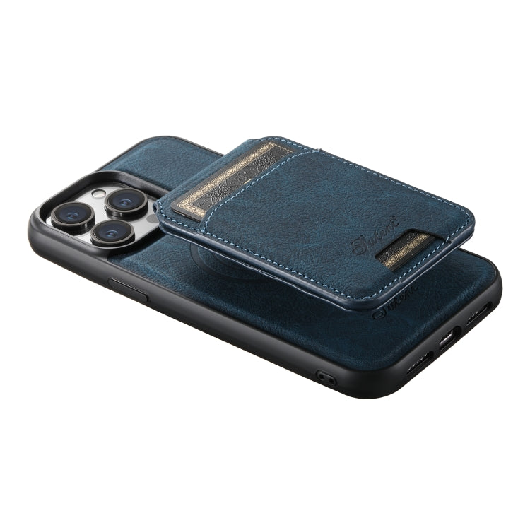 For iPhone 13 Pro Max Suteni H17 Litchi Texture Leather MagSafe Detachable Wallet Phone Case(Blue) - iPhone 13 Pro Max Cases by Suteni | Online Shopping UK | buy2fix