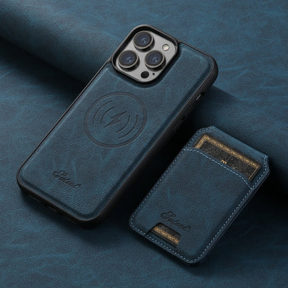 For iPhone 13 Pro Suteni H17 Litchi Texture Leather MagSafe Detachable Wallet Phone Case(Blue) - iPhone 13 Pro Cases by Suteni | Online Shopping UK | buy2fix