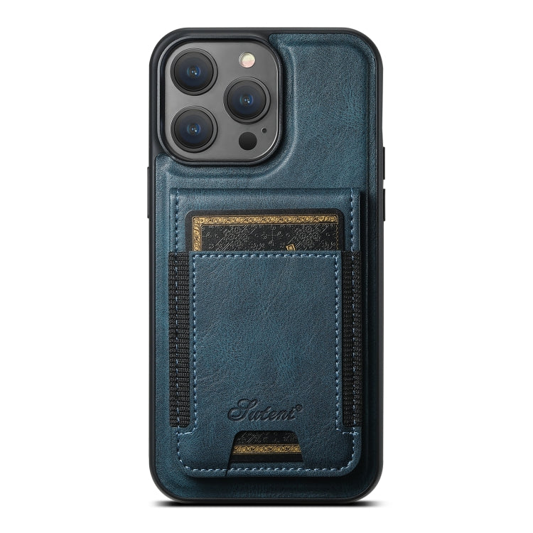 For iPhone 15 Pro Max Suteni H17 Oil Eax Leather MagSafe Detachable Wallet Phone Case(Blue) - iPhone 15 Pro Max Cases by Suteni | Online Shopping UK | buy2fix