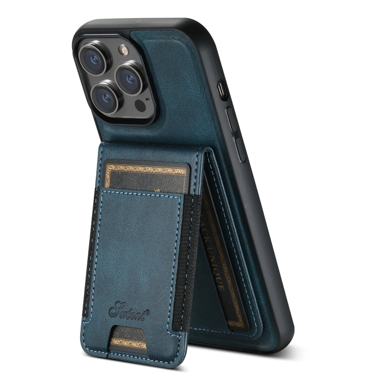 For iPhone 14 Pro Suteni H17 Oil Eax Leather MagSafe Detachable Wallet Phone Case(Blue) - iPhone 14 Pro Cases by Suteni | Online Shopping UK | buy2fix
