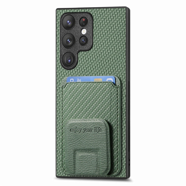 For Samsung Galaxy S21 5G Carbon Fiber Card Bag Fold Stand Phone Case(Green) - Galaxy S21 5G Cases by buy2fix | Online Shopping UK | buy2fix