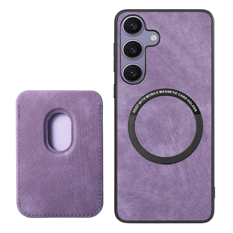 For Samsung Galaxy S25+ 5G Retro Leather Card Bag Magnetic Phone Case(Purple) - Galaxy S25+ 5G Cases by buy2fix | Online Shopping UK | buy2fix