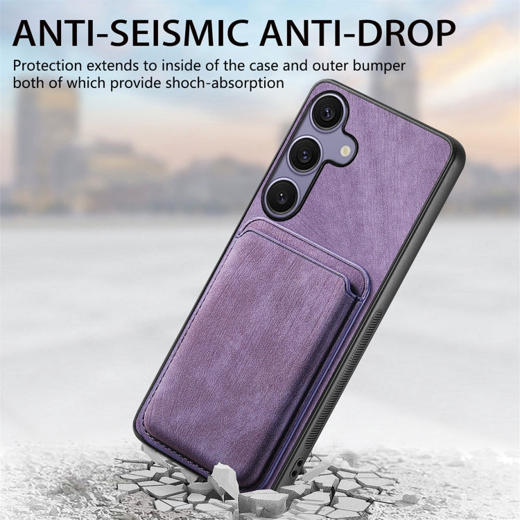 For Samsung Galaxy S25+ 5G Retro Leather Card Bag Magnetic Phone Case(Purple) - Galaxy S25+ 5G Cases by buy2fix | Online Shopping UK | buy2fix