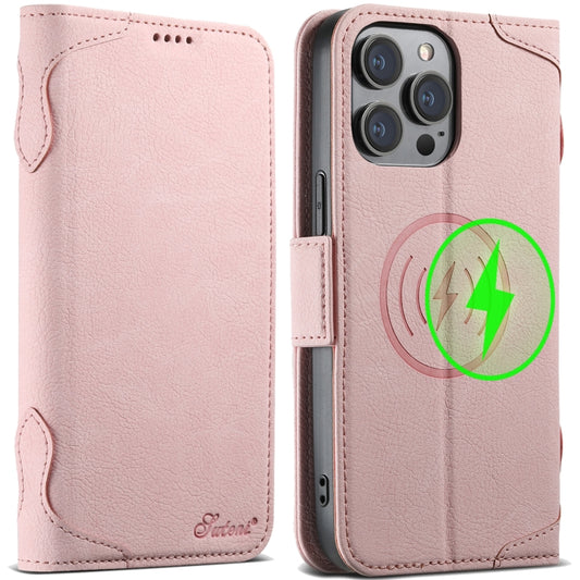 For iPhone 15 Pro Max SUTENI J07 Multifunctional Horizontal Flip Magsafe Leather Phone Case(Pink) - iPhone 15 Pro Max Cases by Suteni | Online Shopping UK | buy2fix