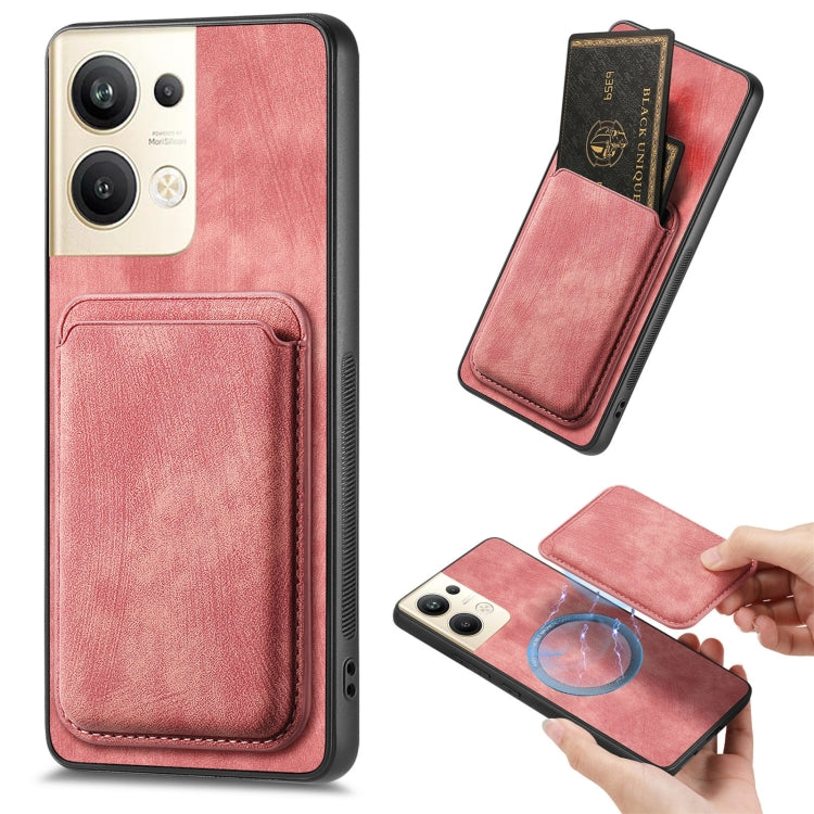 For OPPO Reno9 Pro+ 5G Retro Leather Card Bag Magnetic Phone Case(Pink) - OPPO Cases by buy2fix | Online Shopping UK | buy2fix