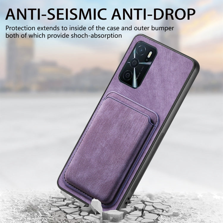 For OPPO A17 Retro Leather Card Bag Magnetic Phone Case(Purple) - OPPO Cases by buy2fix | Online Shopping UK | buy2fix