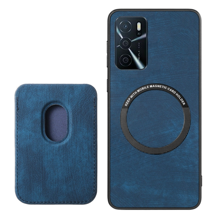 For OPPO A57 5G Retro Leather Card Bag Magnetic Phone Case(Blue) - OPPO Cases by buy2fix | Online Shopping UK | buy2fix